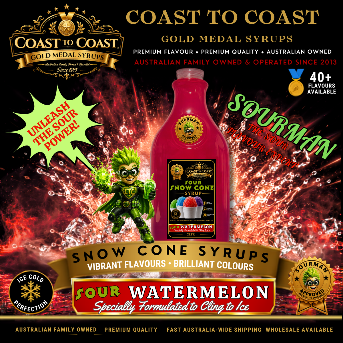 Premium Sour Watermelon Snow Cone Syrup 2ltr - Coast to Coast Gold Medal Syrups®