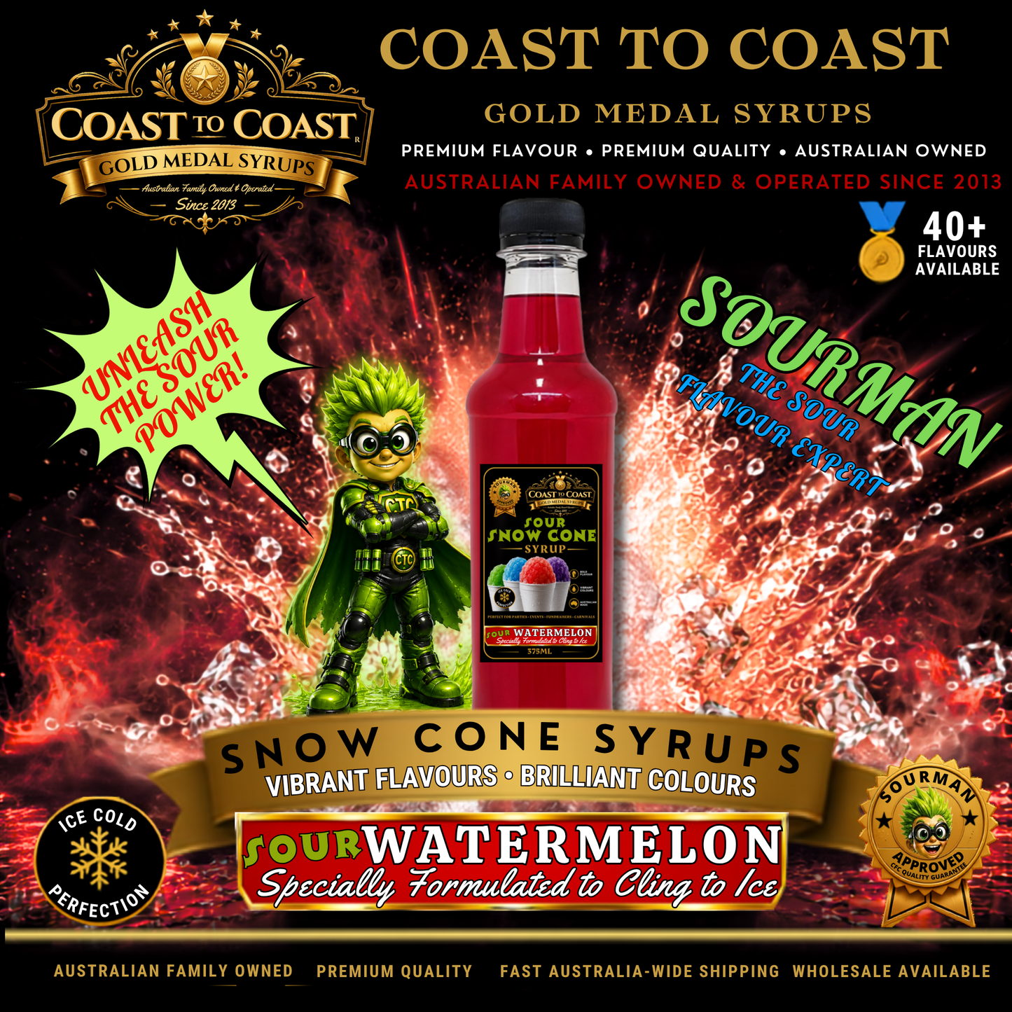 Premium Sour Watermelon Snow Cone Syrup 375ml - Coast to Coast Gold Medal Syrups®