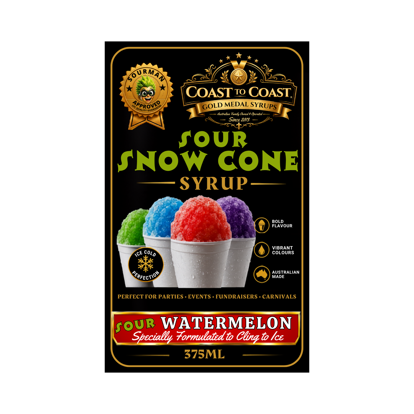Premium Sour Watermelon Snow Cone Syrup 375ml - Coast to Coast Gold Medal Syrups®