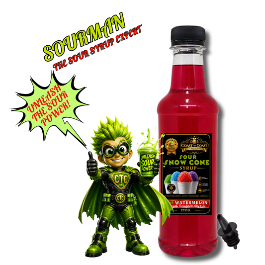 Premium Sour Watermelon Snow Cone Syrup 375ml with Pourer - Coast to Coast Gold Medal Syrups®