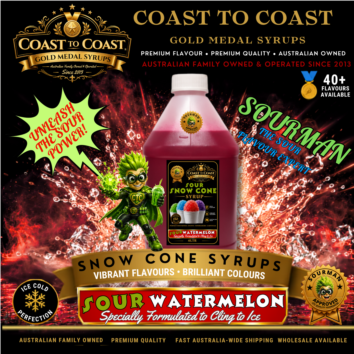 Premium Sour Watermelon Snow Cone Syrup 4ltr - Coast to Coast Gold Medal Syrups®