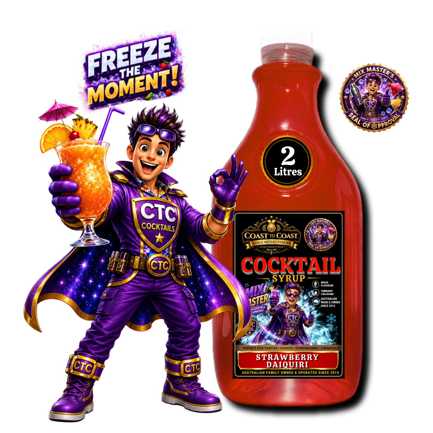 Premium Strawberry Daiquiri Cocktail Syrups 2ltr - Coast to Coast Gold Medal Syrups®