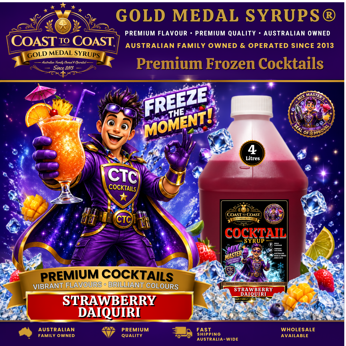 Premium Strawberry Daiquiri Cocktail Syrups 4ltr - Coast to Coast Gold Medal Syrups®
