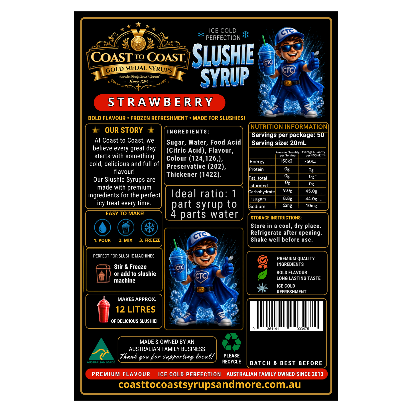 Premium Strawberry Slushie Syrups 2ltr - Coast to Coast Gold Medal Syrups
