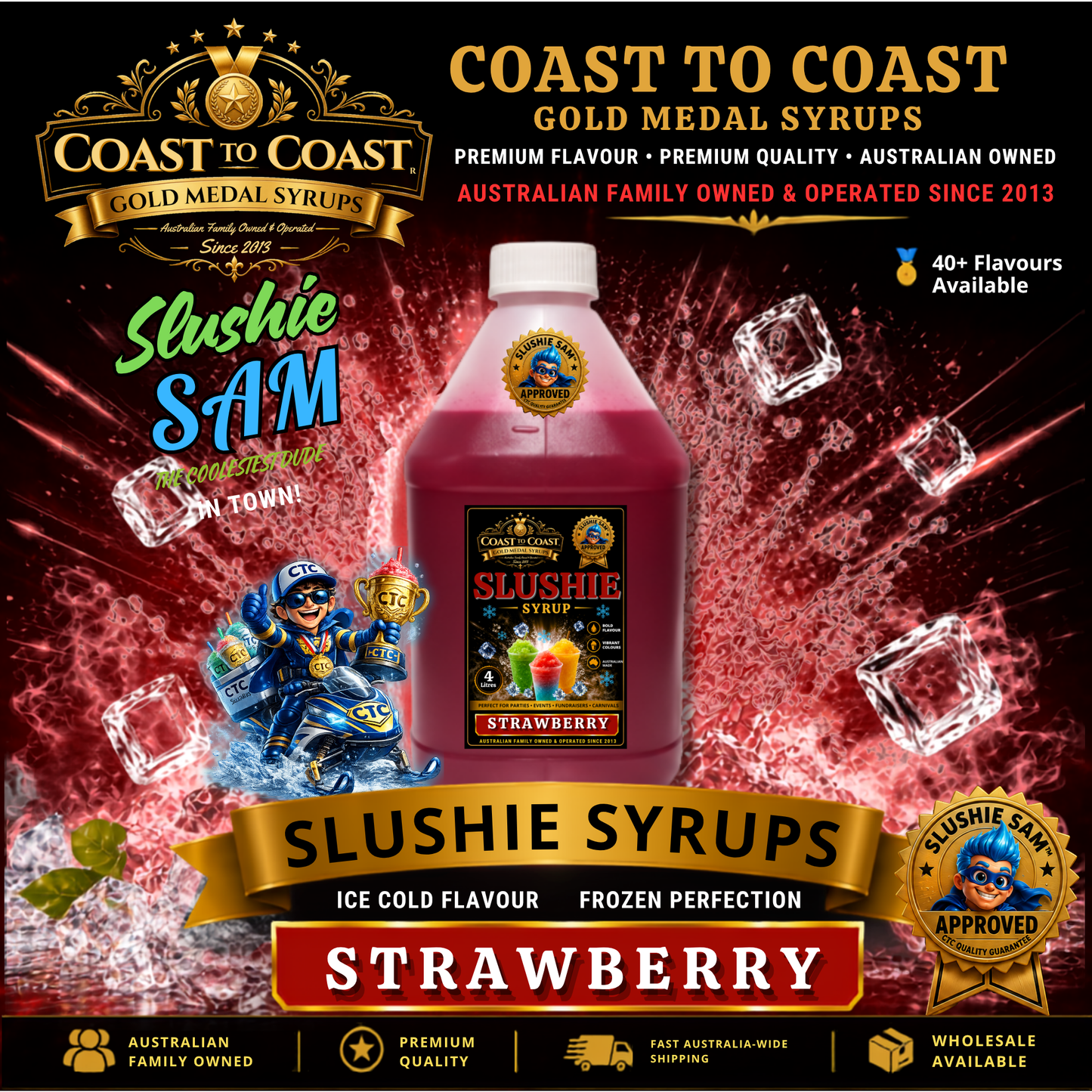 Premium Strawberry Slushie Syrups 4ltr - Coast to Coast Gold Medal Syrups