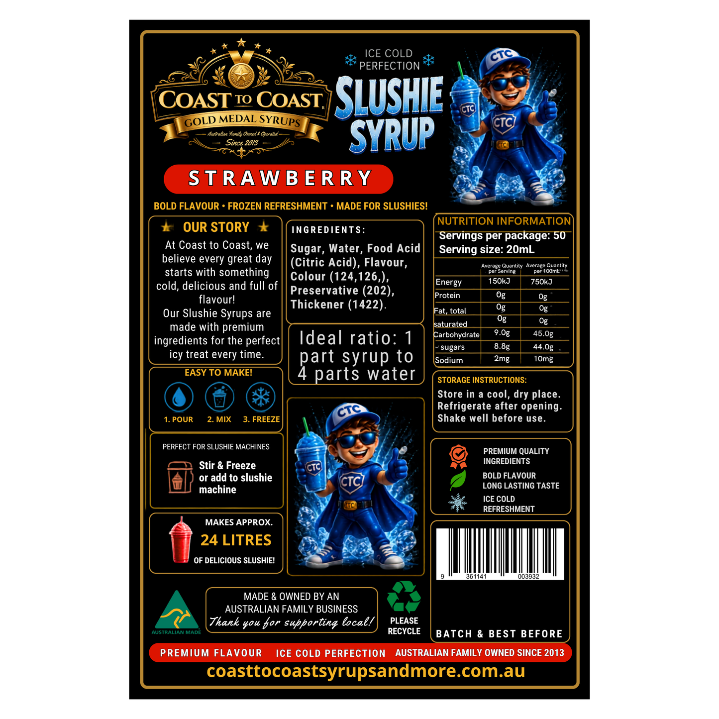 Premium Strawberry Slushie Syrups 4ltr - Coast to Coast Gold Medal Syrups