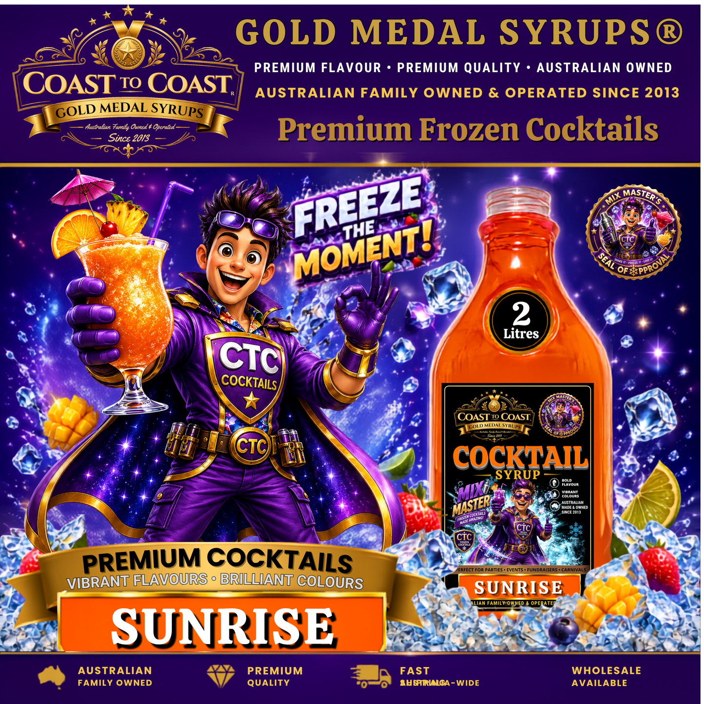 Premium Sunrise Cocktail Syrups 2ltr - Coast to Coast Gold Medal Syrups®