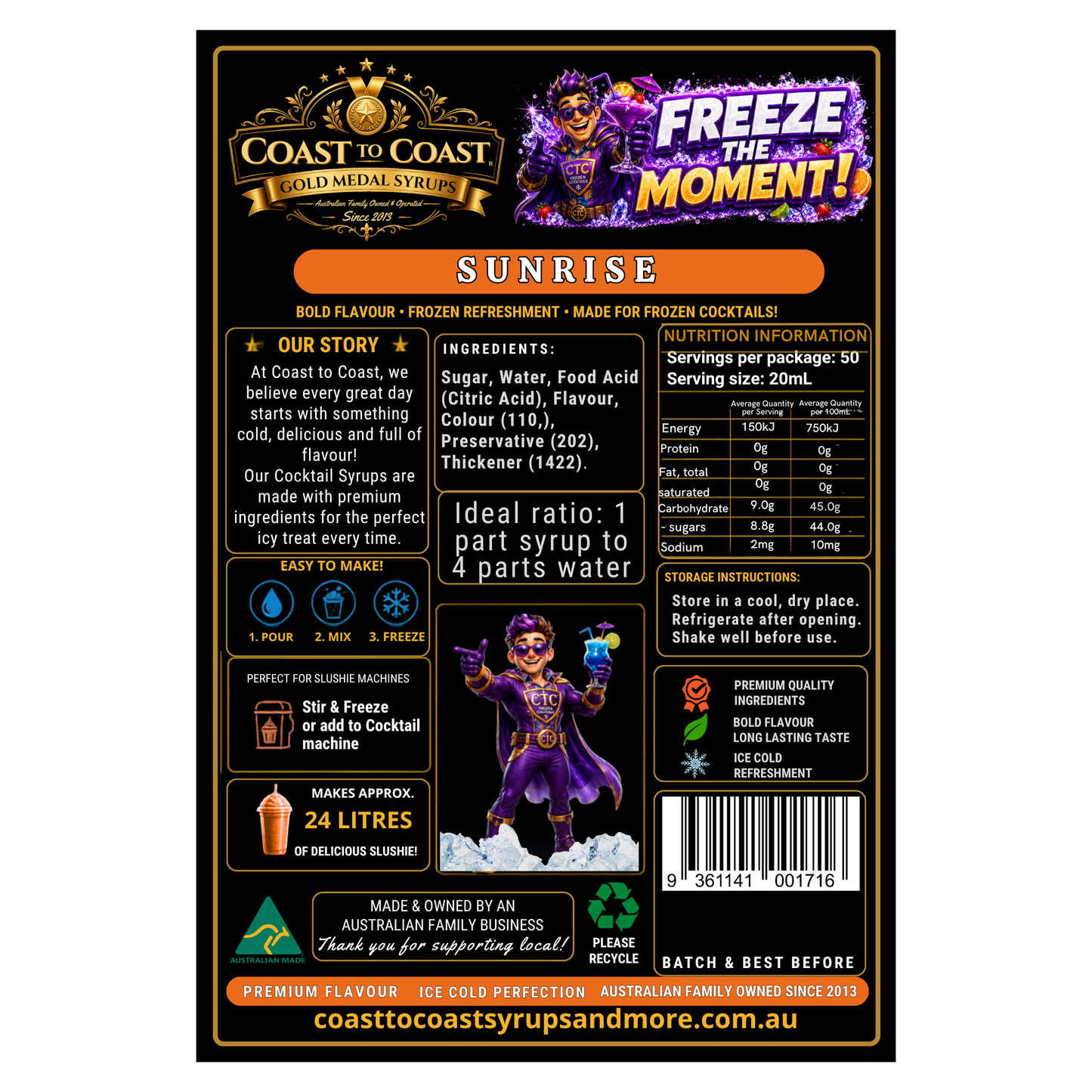Premium Sunrise Daiquiri Cocktail Syrups 4ltr - Coast to Coast Gold Medal Syrups®