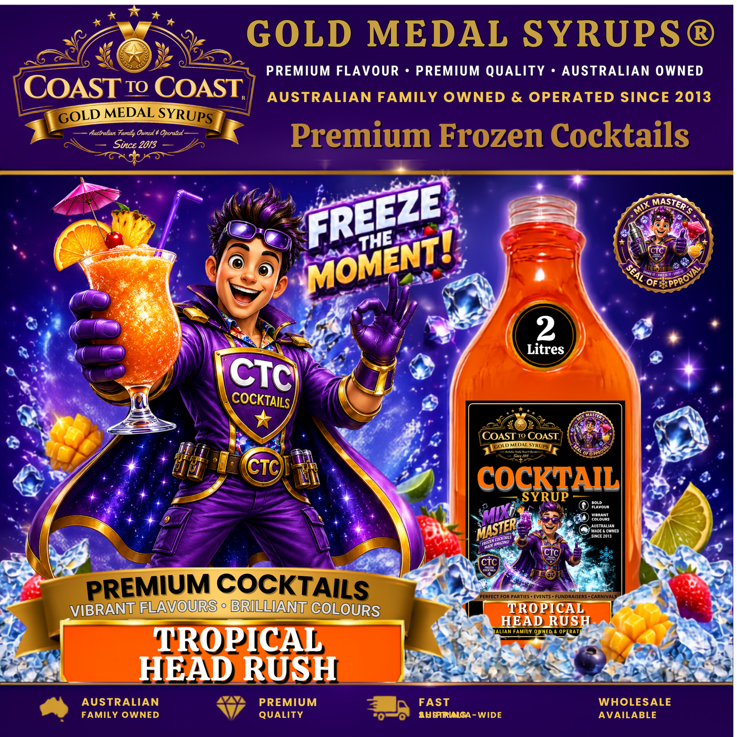 Premium Tropical Head Rush Cocktail Syrups 2ltr - Coast to Coast Gold Medal Syrups®