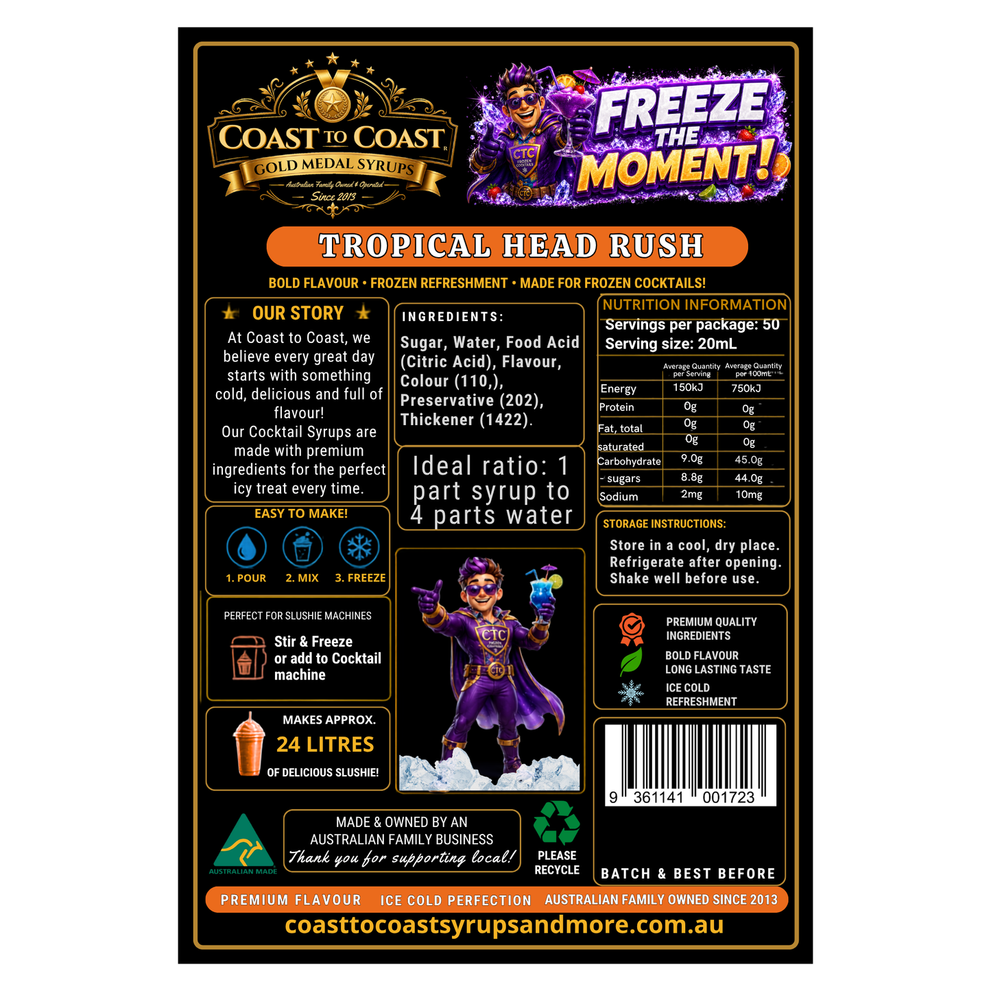 Premium Tropical Head Rush Cocktail Syrups 4ltr - Coast to Coast Gold Medal Syrups®