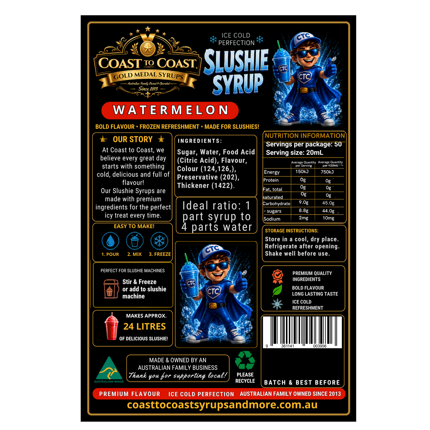 Premium Watermelon Slushie Syrups 4ltr - Coast to Coast Gold Medal Syrups