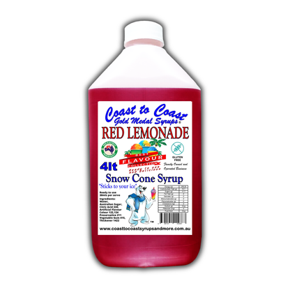 6 Red Lemonade Snow Cone Syrup, 4Ltr, Premium Ice Syrup, Coast to Coast Gold Medal Syrups®