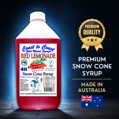 6 Red Lemonade Snow Cone Syrup, 4Ltr, Premium Ice Syrup, Coast to Coast Gold Medal Syrups®