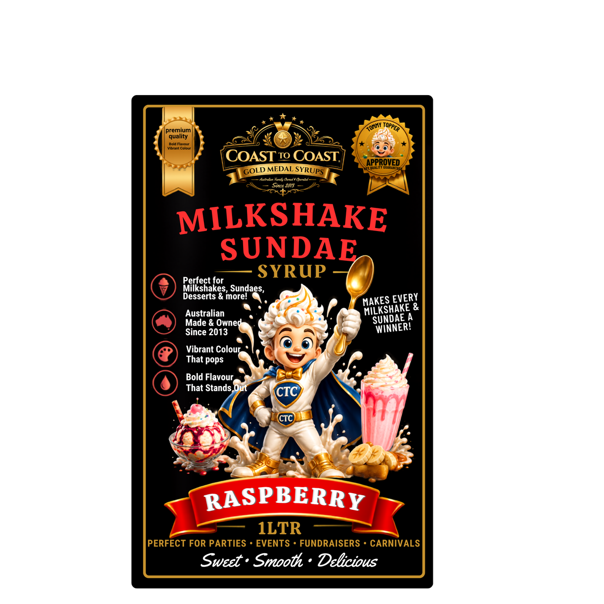 Raspberry, Milkshake/Sundae toppings 1ltr - Coast to Coast Gold Medal Syrups®