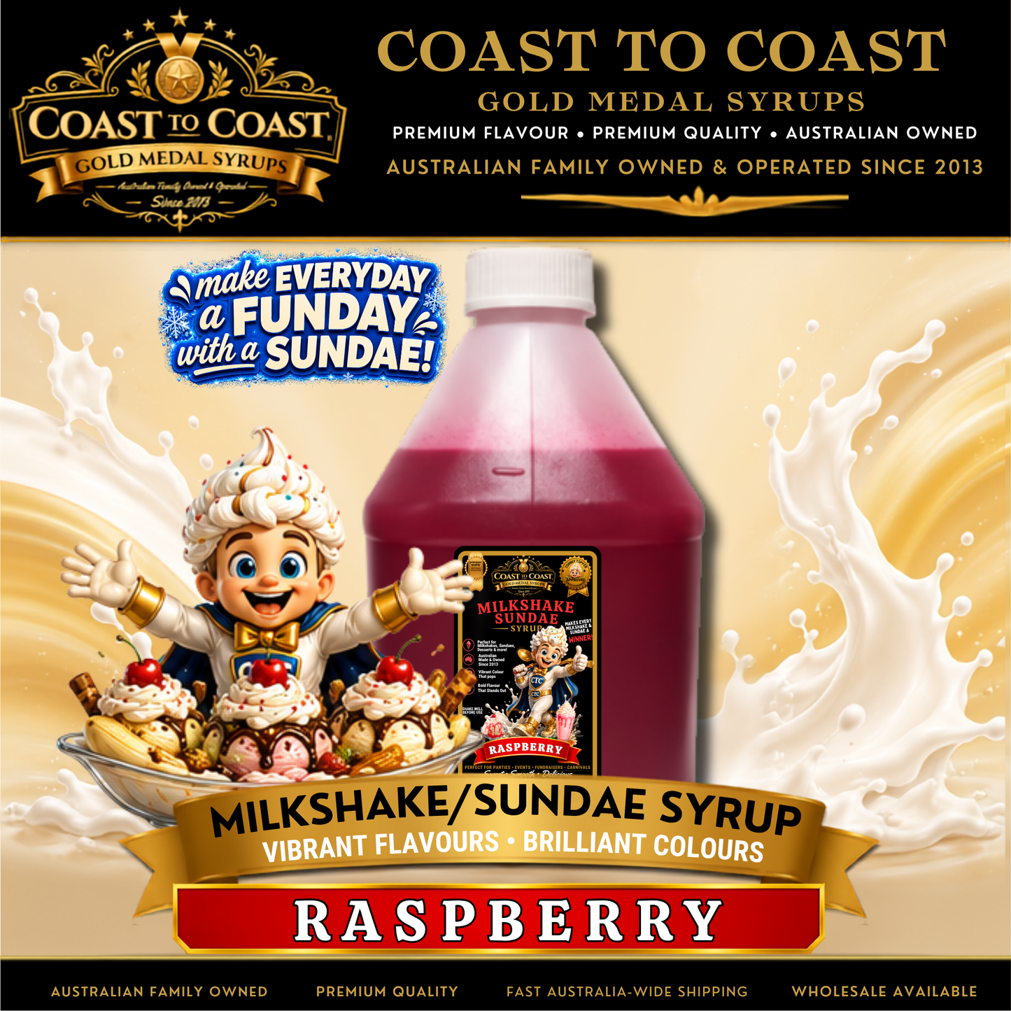 Raspberry, Milkshake-Sundae Toppings 4ltr - Coast to Coast Gold Medal Syrups®