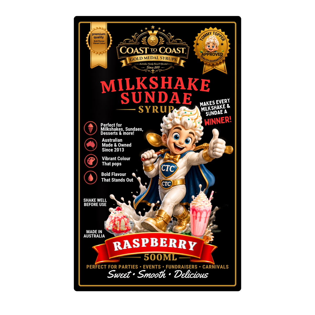 Raspberry, Milkshake/Sundae toppings 500ml - Coast to Coast Gold Medal Syrups®