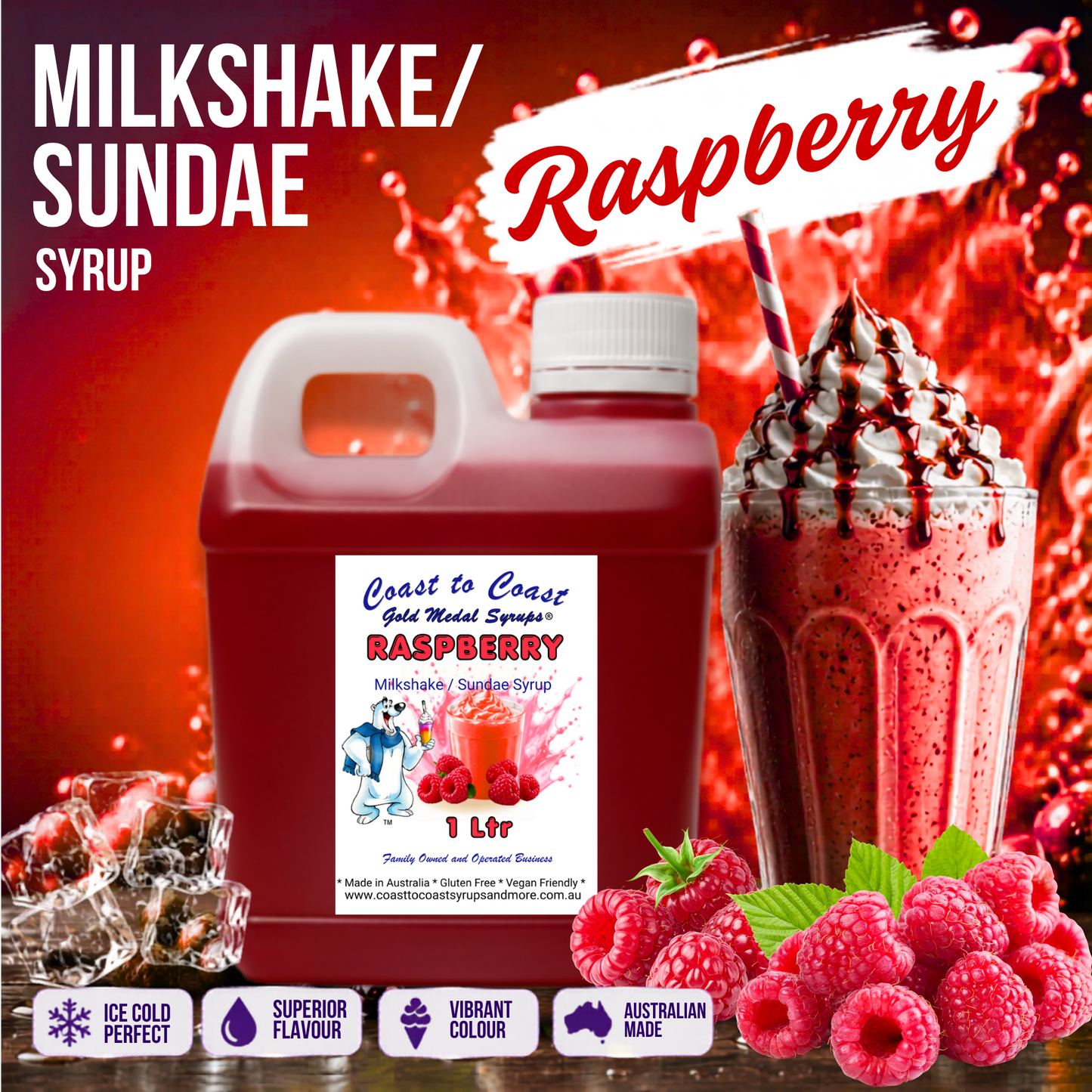 #2 Raspberry, Milkshake/Sundae toppings 1ltr, Coast to Coast Gold Medal Syrups®