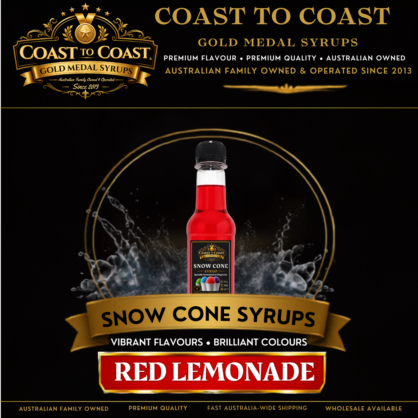 Red Lemonade Snow Cone Syrups 250ml - Coast to Coast Gold Medal Syrups®
