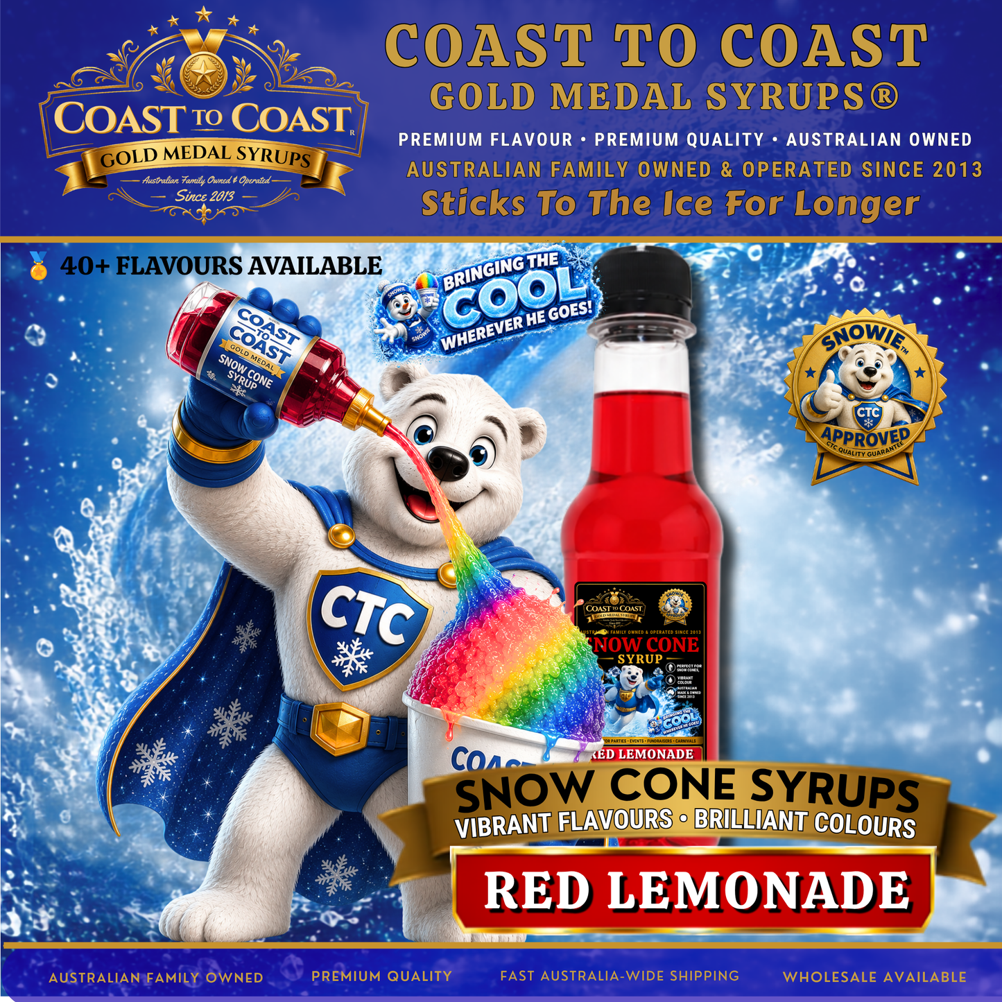 Red Lemonade Snow Cone Syrups 250ml - Coast to Coast Gold Medal Syrups®