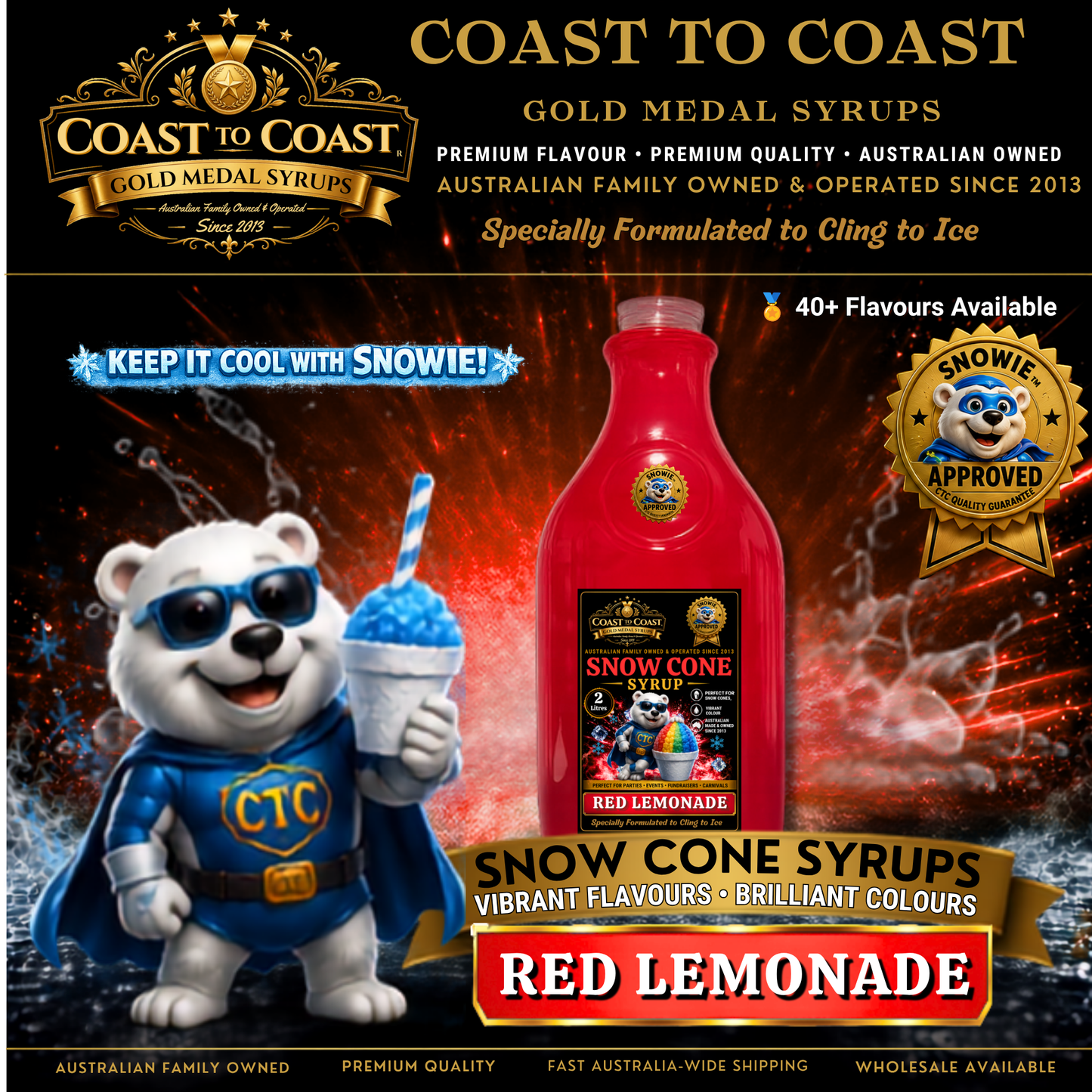Red Lemonade Snow Cone Syrups 2ltr - Coast to Coast Gold Medal Syrups®