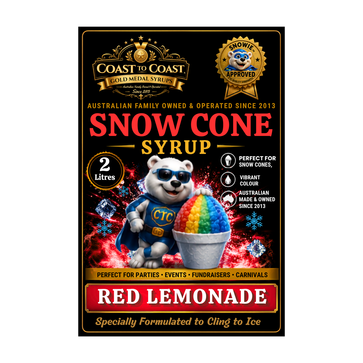 Red Lemonade Snow Cone Syrups 2ltr - Coast to Coast Gold Medal Syrups®