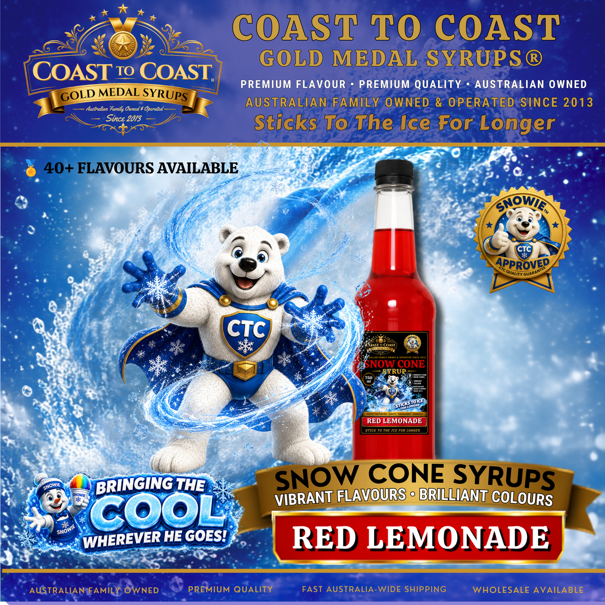 Red Lemonade Snow Cone Syrups 750ml - Coast to Coast Gold Medal Syrups®