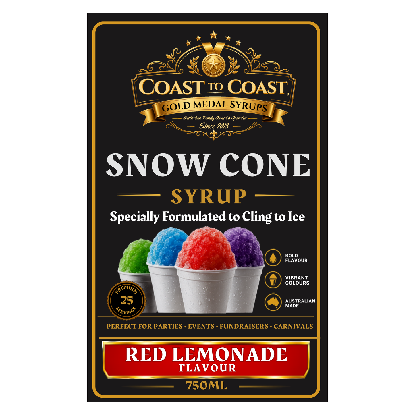 Red Lemonade Snow Cone Syrups 750ml - Coast to Coast Gold Medal Syrups®