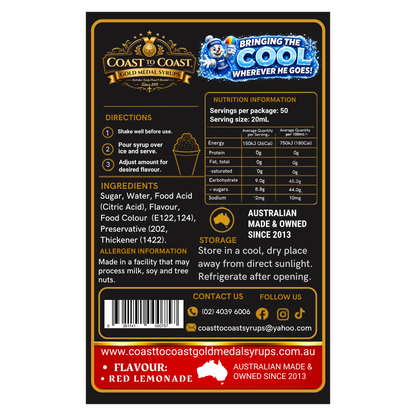 Red Lemonade Snow Cone Syrups 750ml - Coast to Coast Gold Medal Syrups®