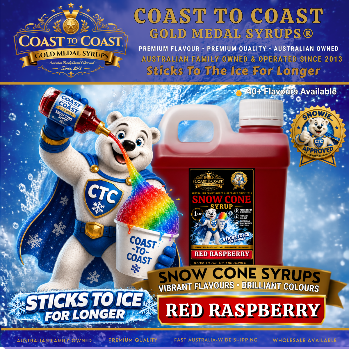 Red Raspberry Snow Cone Syrups 1ltr - Coast to Coast Gold Medal Syrups®