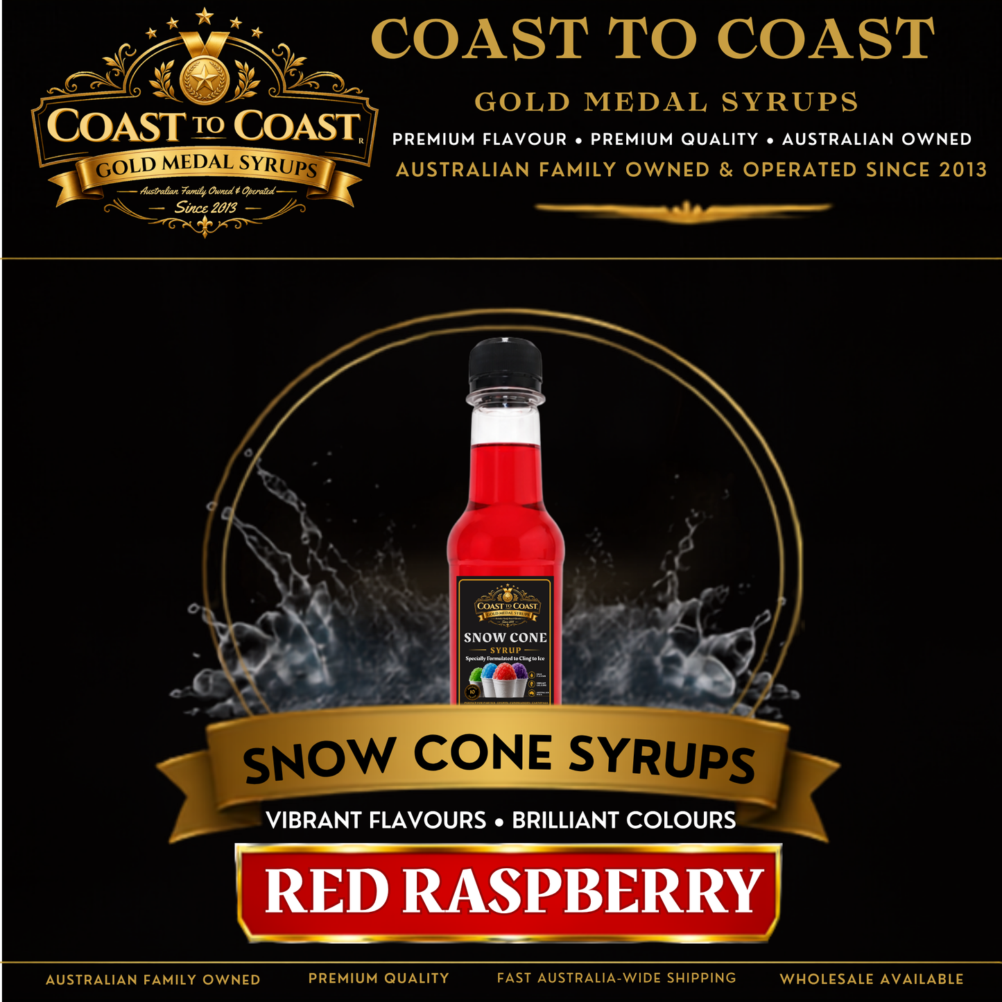 Red Raspberry Snow Cone Syrups 250ml - Coast to Coast Gold Medal Syrups®