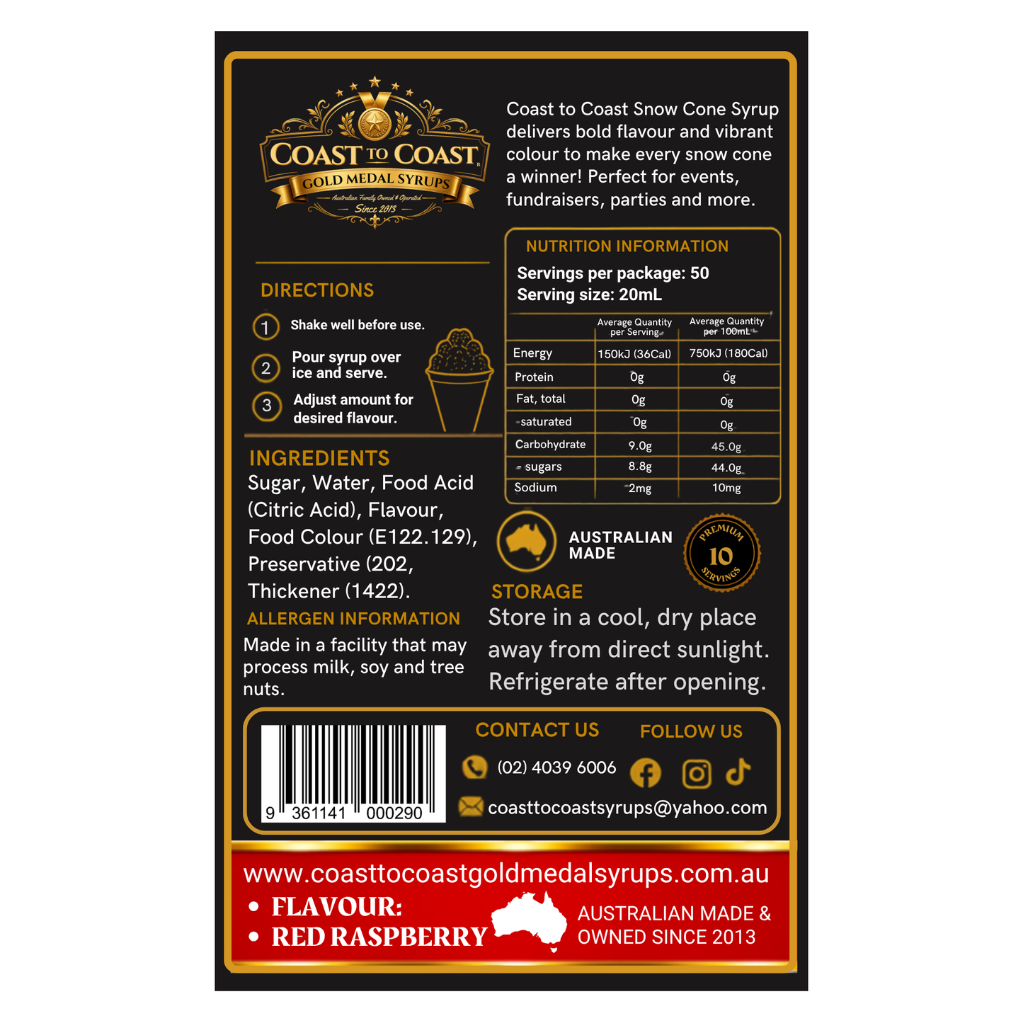 Red Raspberry Snow Cone Syrups 250ml - Coast to Coast Gold Medal Syrups®