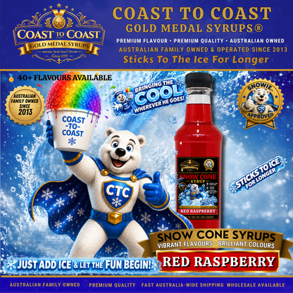 Red Raspberry Snow Cone Syrups 375ml - Coast to Coast Gold Medal Syrups®