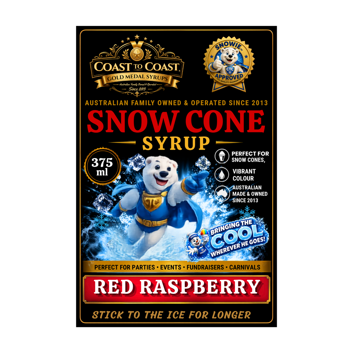 Red Raspberry Snow Cone Syrups 375ml - Coast to Coast Gold Medal Syrups®