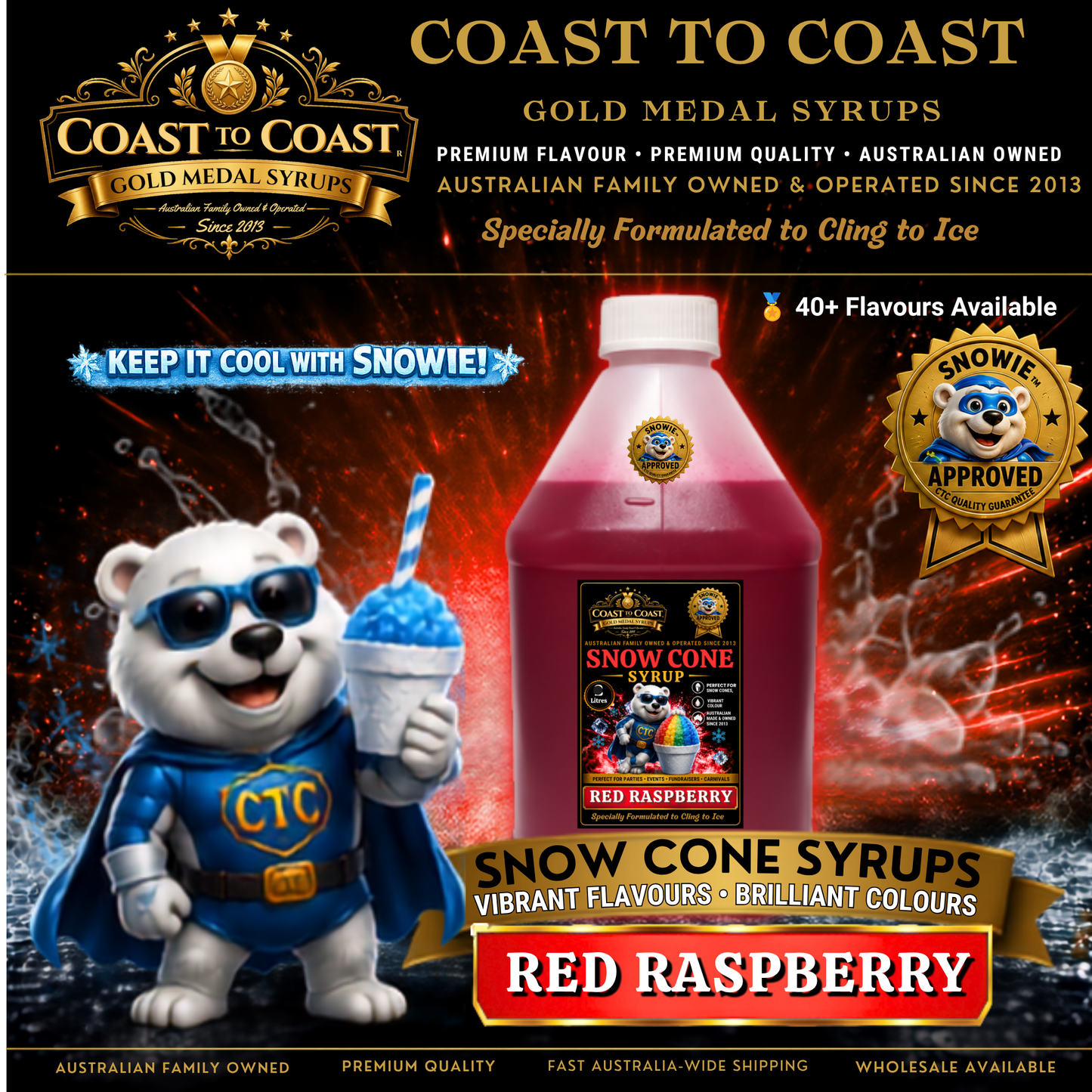 Red Raspberry Snow Cone Syrups 4ltr - Coast to Coast Gold Medal Syrups®