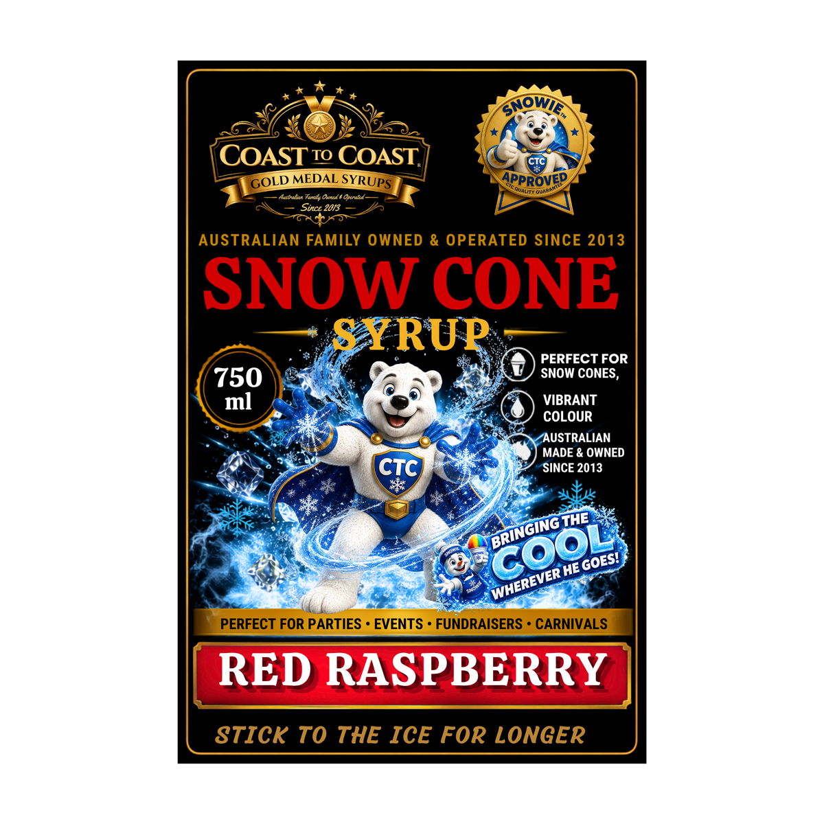 Red Raspberry Snow Cone Syrups 750ml - Coast to Coast Gold Medal Syrups®