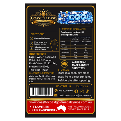 Red Raspberry Snow Cone Syrups 750ml - Coast to Coast Gold Medal Syrups®