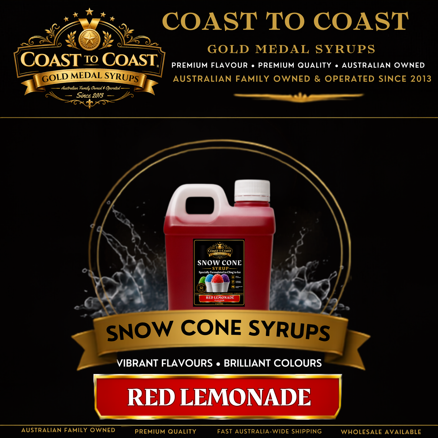 Red Lemonade Snow Cone Syrups 1ltr - Coast to Coast Gold Medal Syrups®