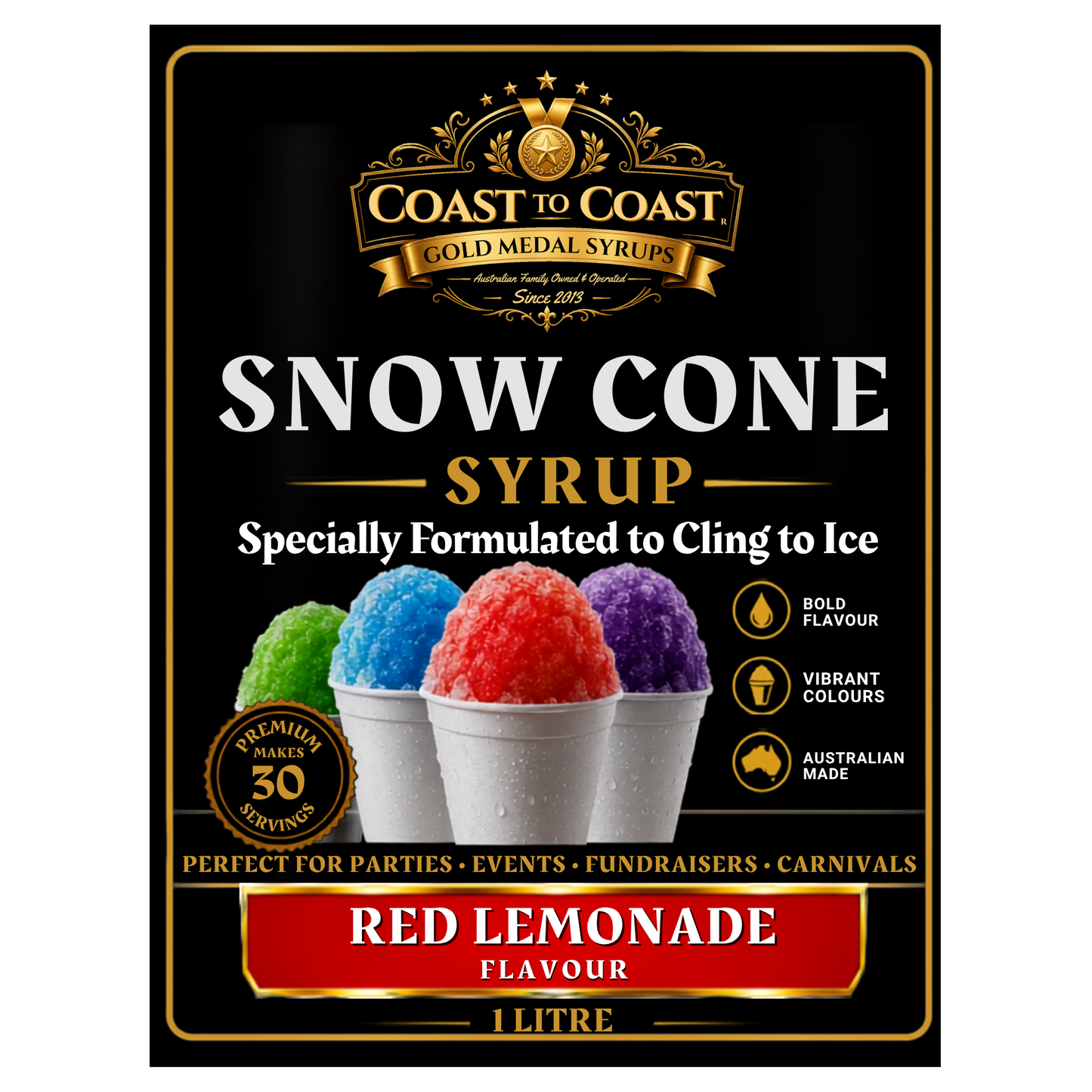 Red Lemonade Snow Cone Syrups 1ltr - Coast to Coast Gold Medal Syrups®