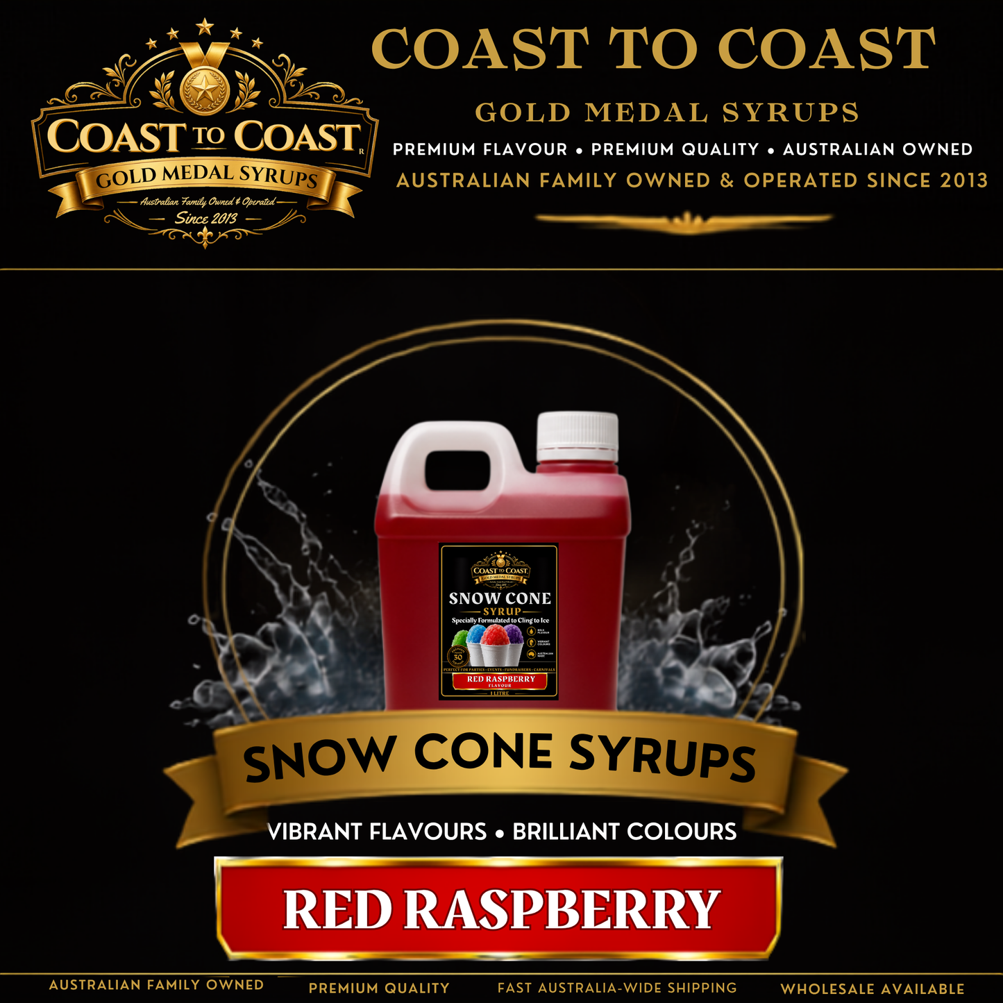 Red Raspberry Snow Cone Syrups 1ltr - Coast to Coast Gold Medal Syrups®