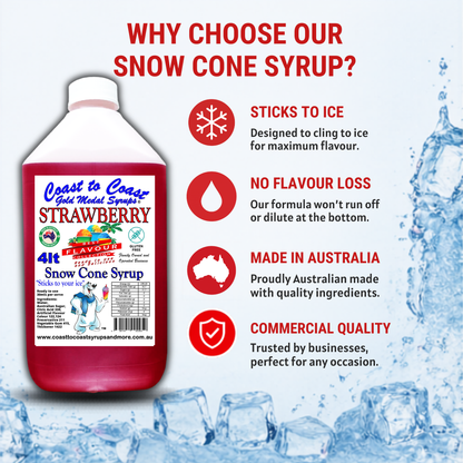 6 Strawberry Snow Cone Syrup, 4Ltr, Premium Ice Syrup, Coast to Coast Gold Medal Syrups®