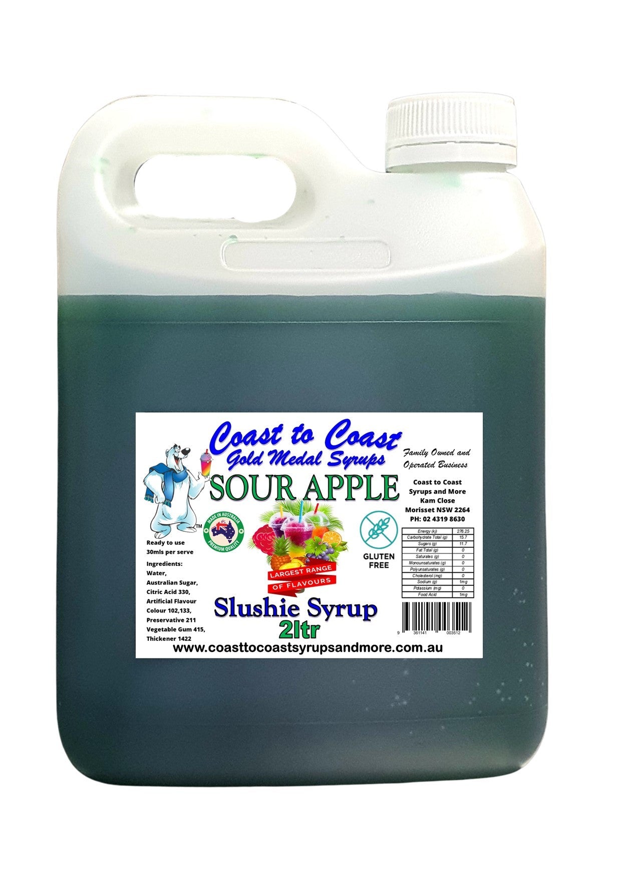 #1s Coast to Coast Gold Medal Syrups®, Sour, 2ltr, Premium Sour Slushie Syrup