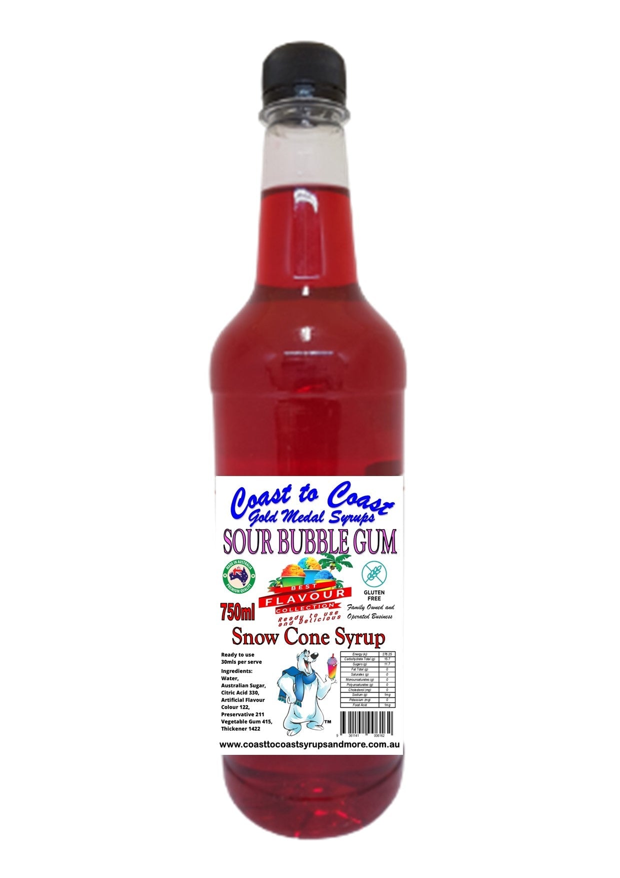 #3 New Sour Range, Coast to Coast Gold Medal Syrups®, 750ml Premium Sour Snow Cone Syrup