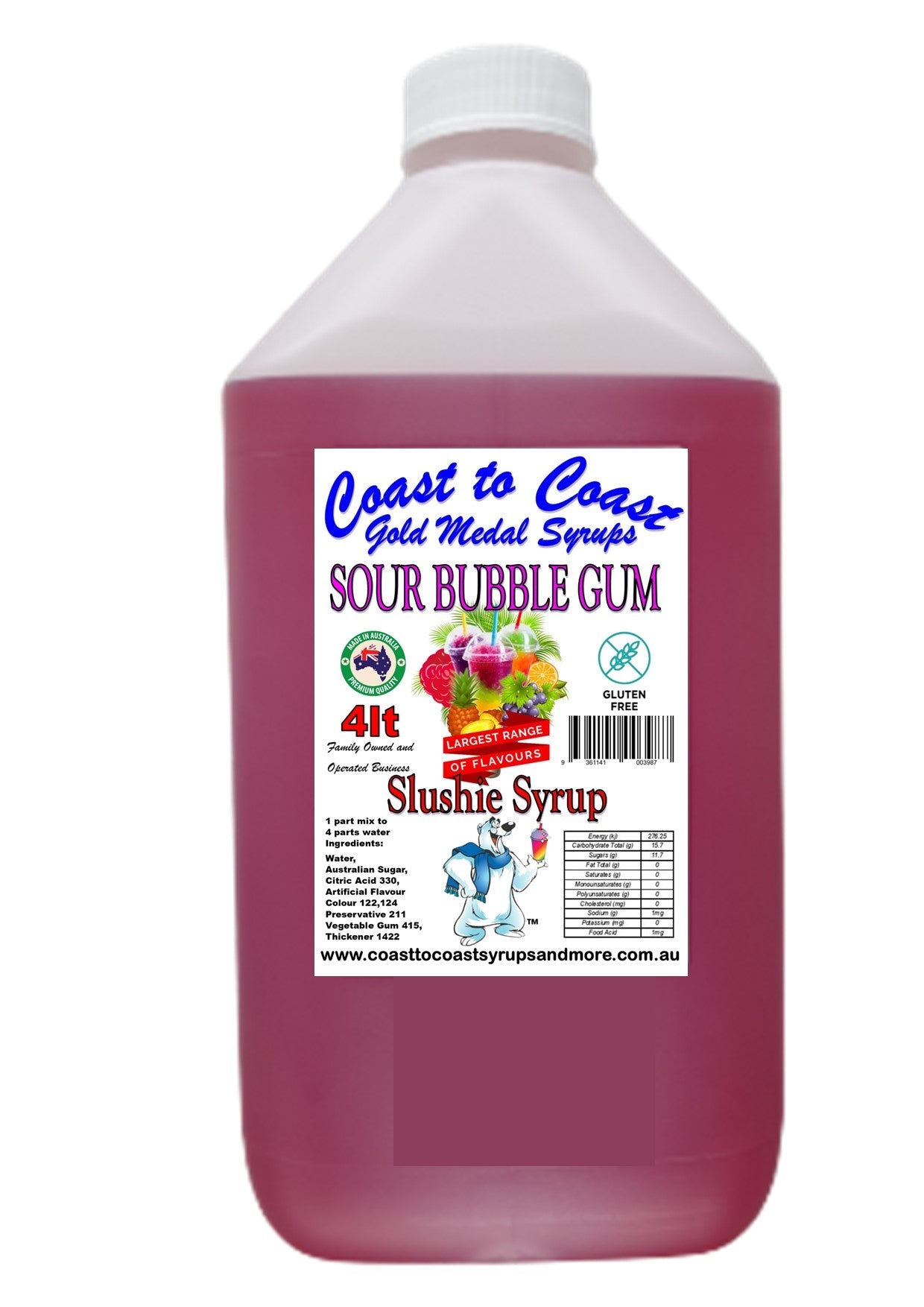 #3s Coast to Coast Gold Medal Syrups®, Sour, 4ltr, Premium Sour Slushie Syrup
