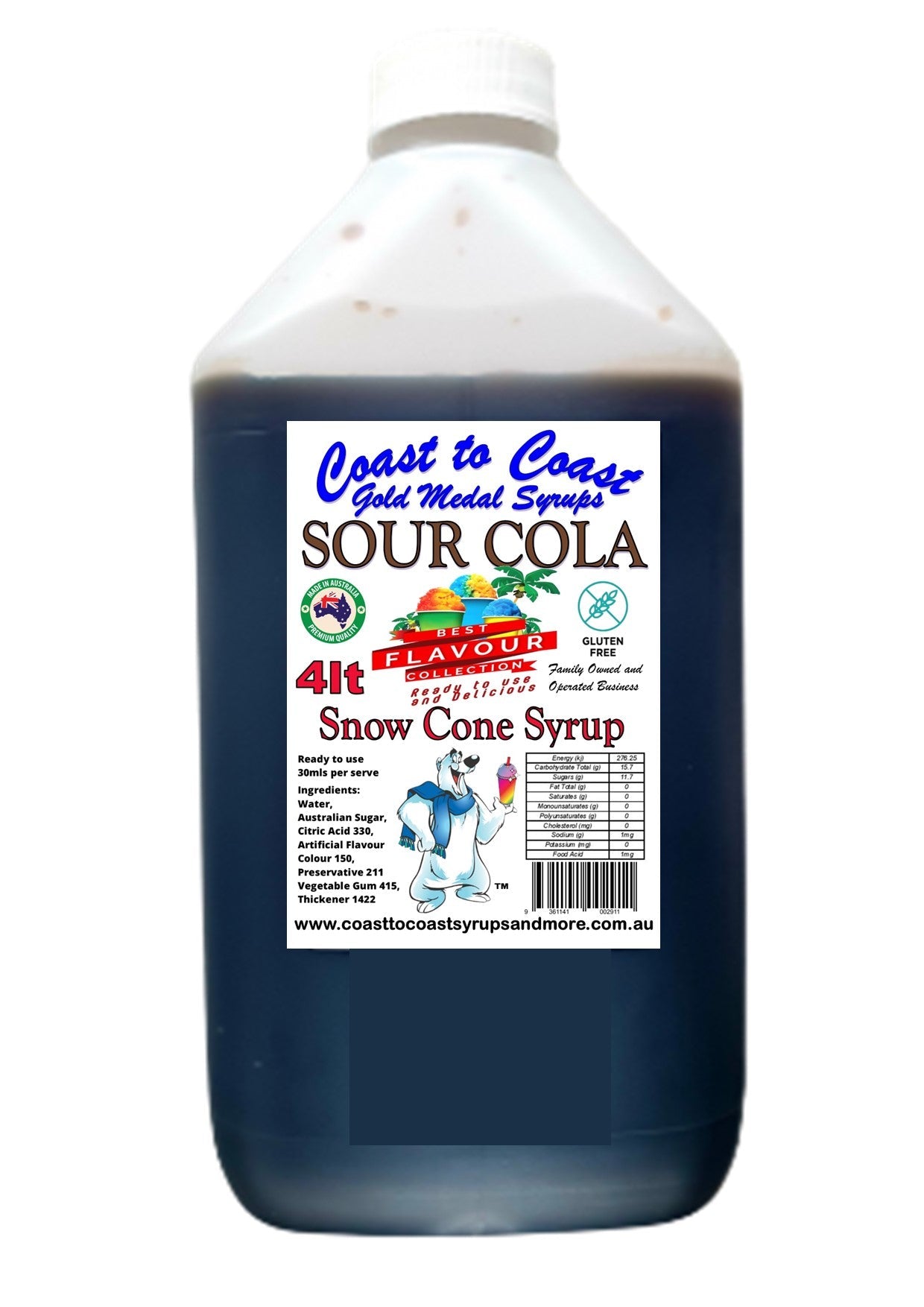 #6, New Sour Range, Coast to Coast Gold Medal Syrups®, 4ltr Sour Flavoured Snow Cone Syrups