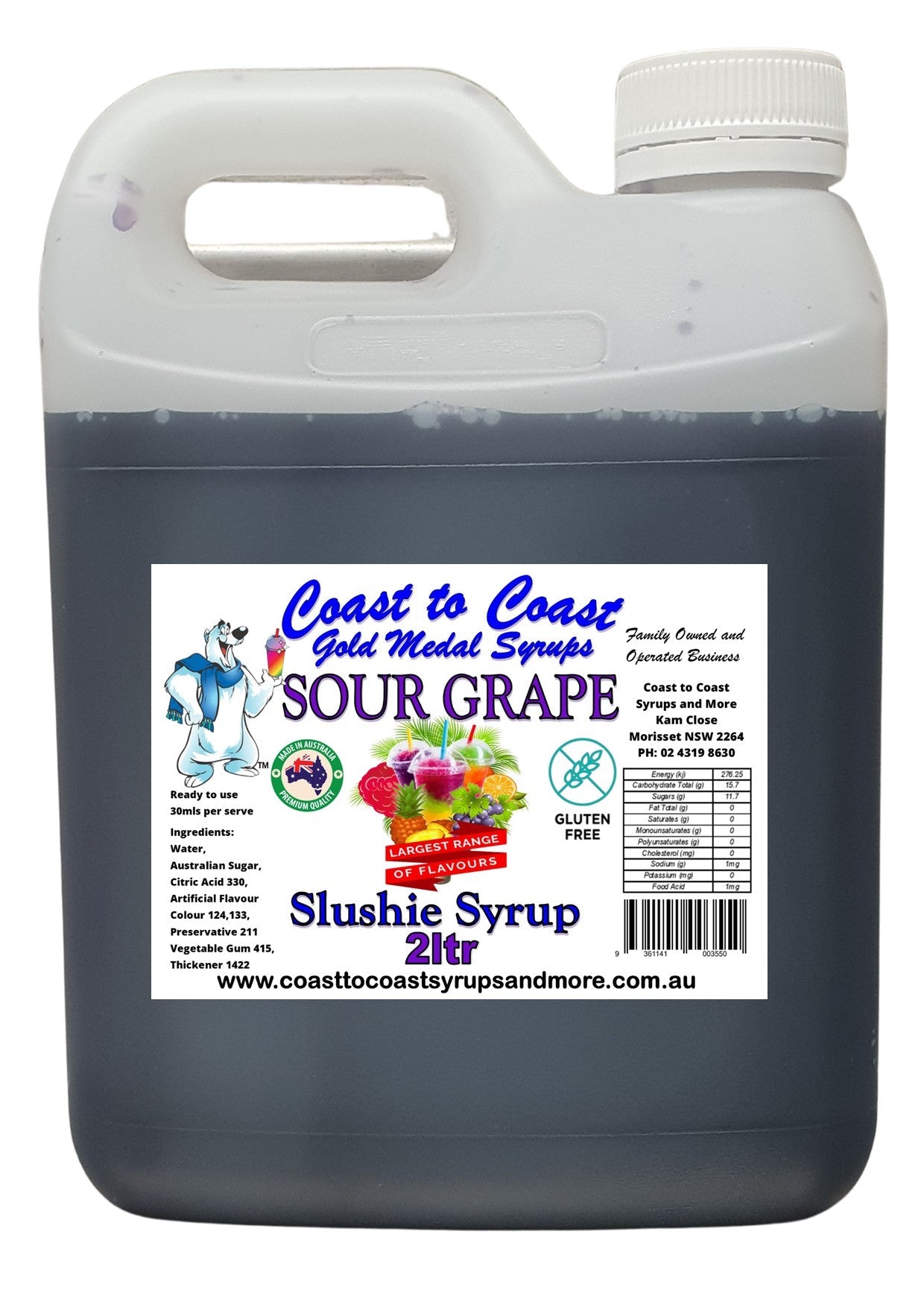 #1s Coast to Coast Gold Medal Syrups®, Sour, 2ltr, Premium Sour Slushie Syrup