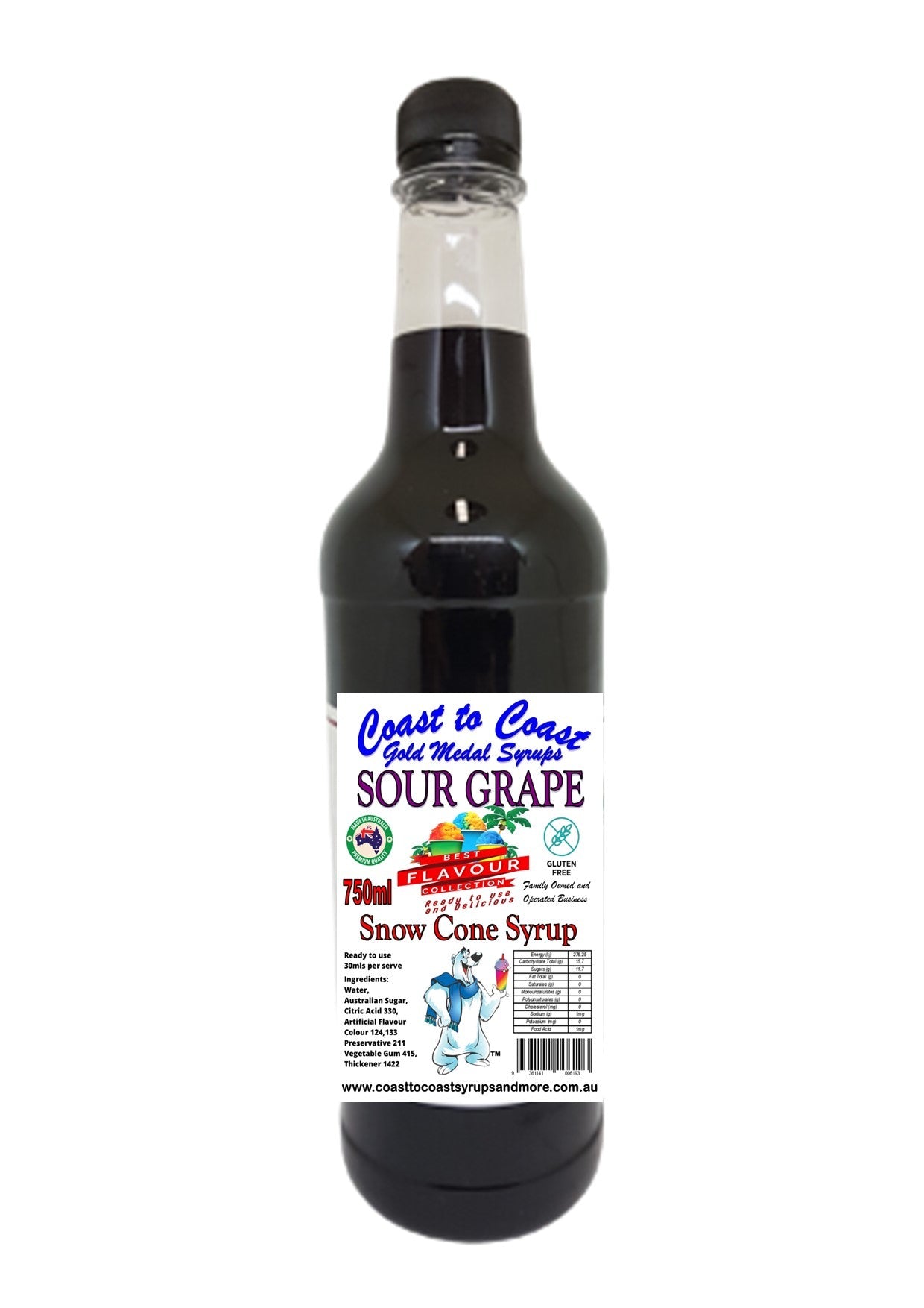 #3 New Sour Range, Coast to Coast Gold Medal Syrups®, 750ml Premium Sour Snow Cone Syrup