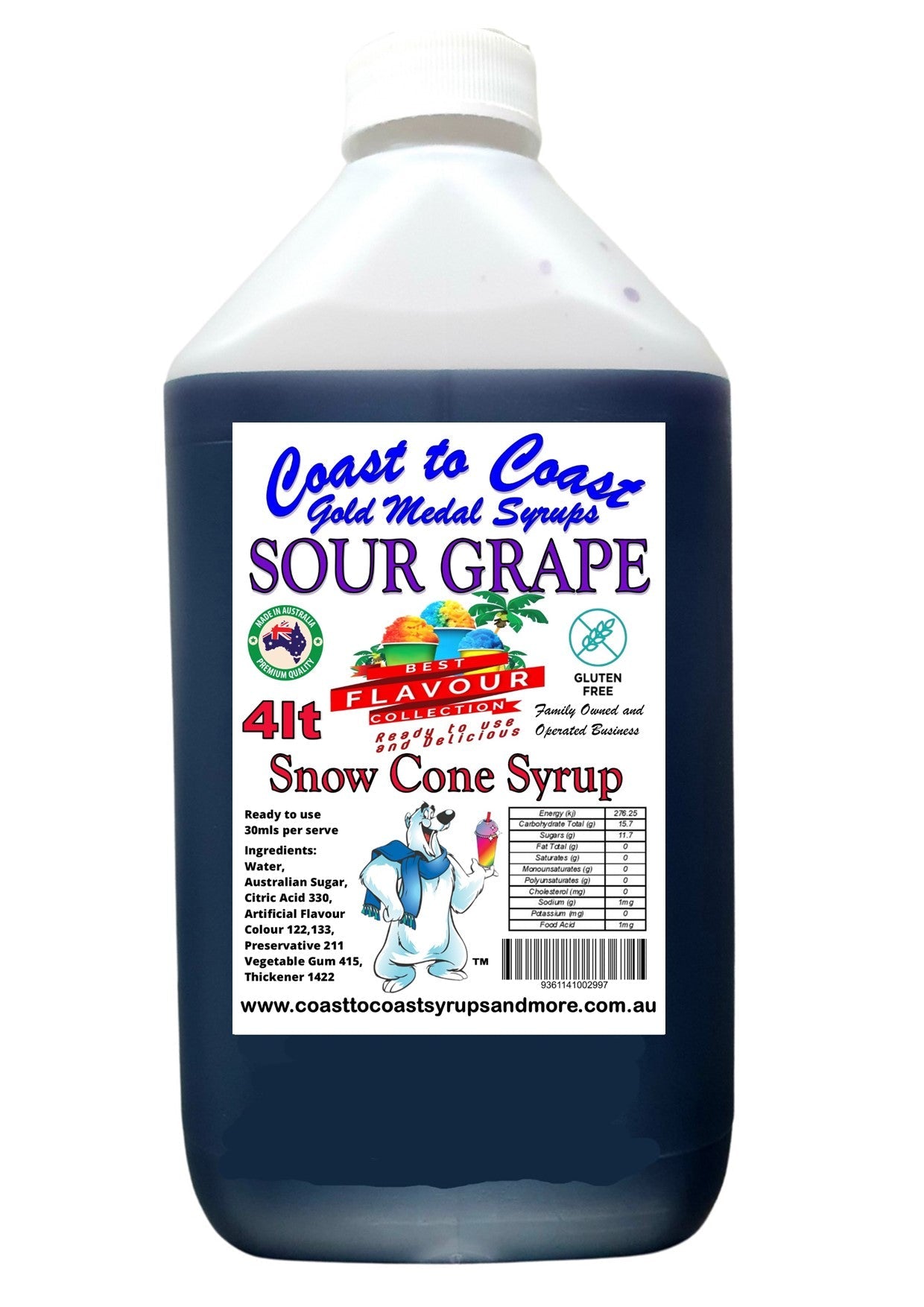 #6, New Sour Range, Coast to Coast Gold Medal Syrups®, 4ltr Sour Flavoured Snow Cone Syrups