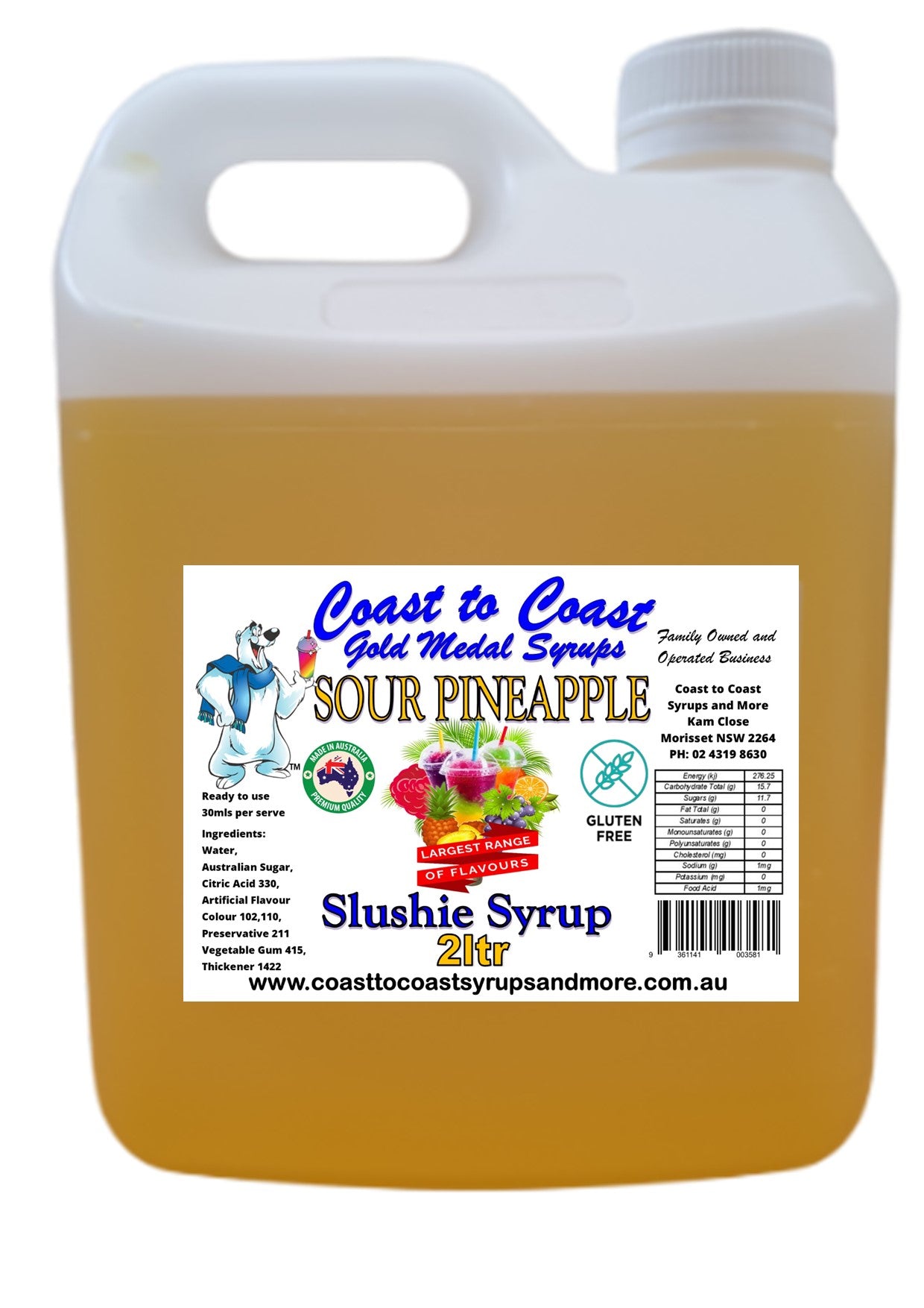 #1s Coast to Coast Gold Medal Syrups®, Sour, 2ltr, Premium Sour Slushie Syrup