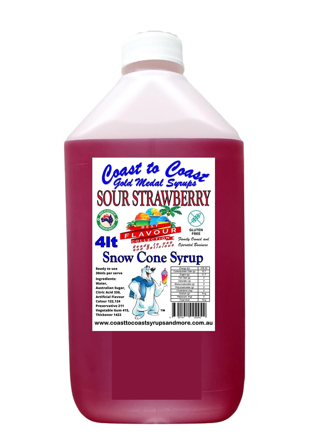 #6, New Sour Range, Coast to Coast Gold Medal Syrups®, 4ltr Sour Flavoured Snow Cone Syrups