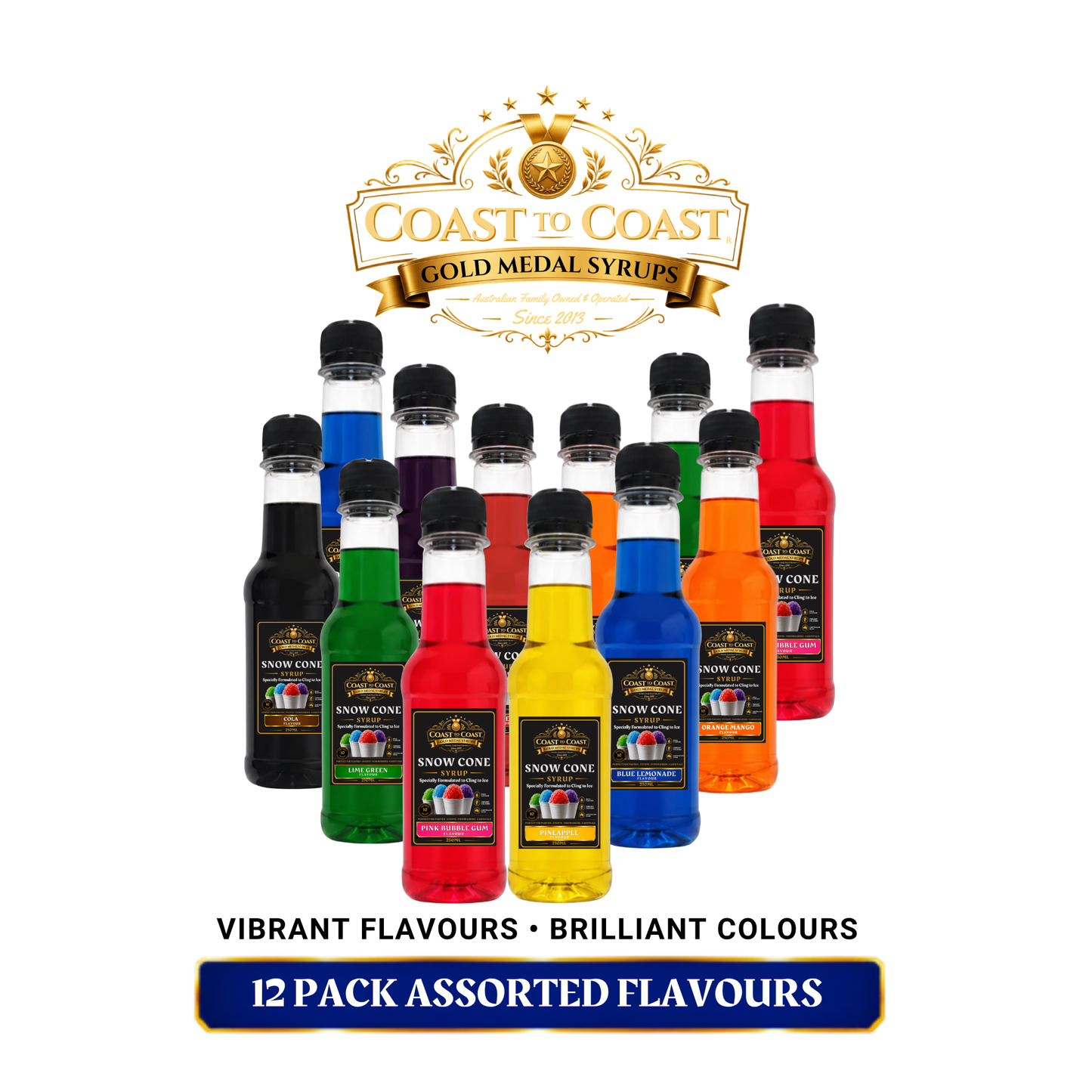 Assorted Snow Cone Syrup  12x250ml - Coast to Coast Gold Medal Syrups®